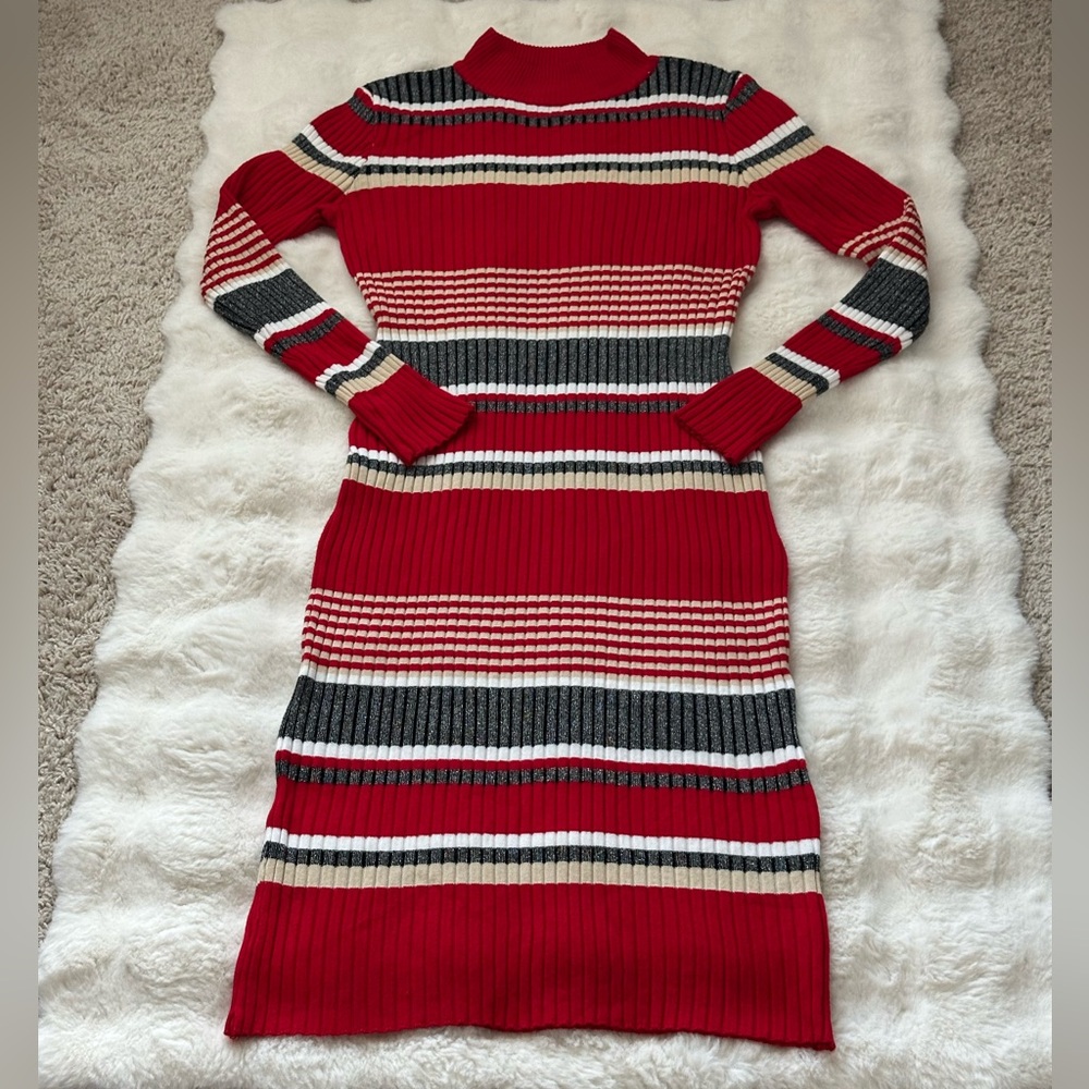 No Boundaries Juniors Lurex Striped Mock Neck Dress-L (11-13)🚩 Fits Adult M - Picture 5 of 15